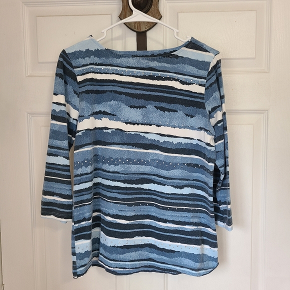 (429) Ruby Rd.  Woman's Casual 3/4 Sleeve Blouse, Size: Medium Color: Blue - Picture 14 of 14